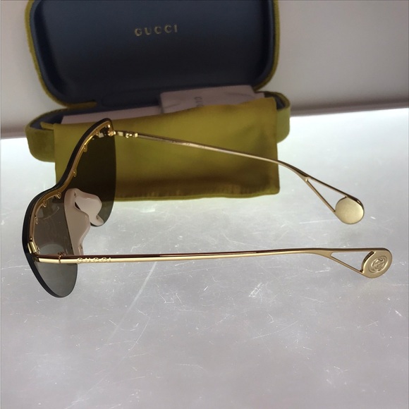 💯 - New - Gucci Grey | Gold Gg0666s Gg Logo Cat Eye Mirrored Sunglasses - Picture 10 of 14